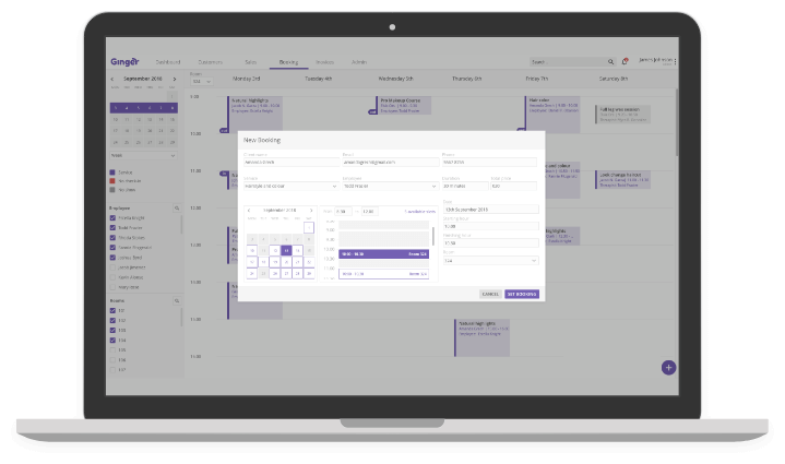 Ginger - Admin Site - Booking