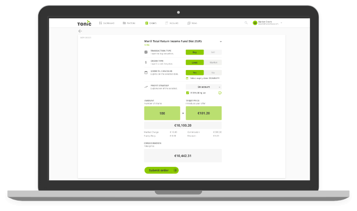 Tonic - Investor Portal - Robo advisory - desktop